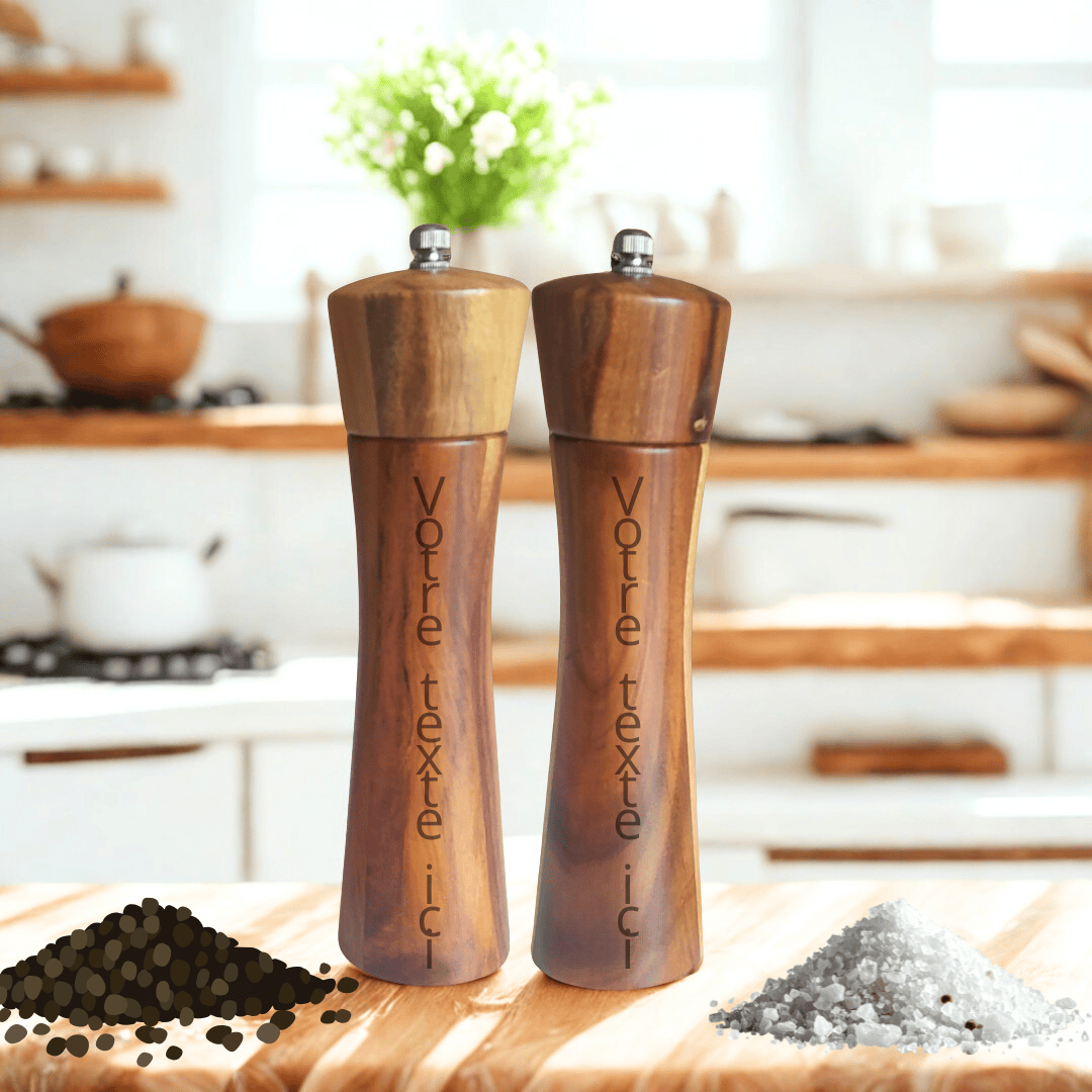 Personalisierte Pfeffer- und Salzmühle aus Holz – Gewürzmühle – Teckou