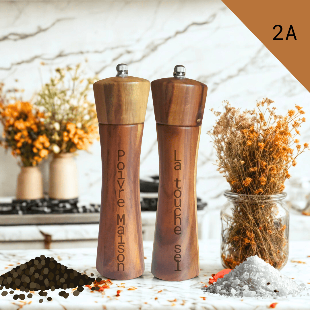 Personalisierte Pfeffer- und Salzmühle aus Holz – Gewürzmühle – Teckou
